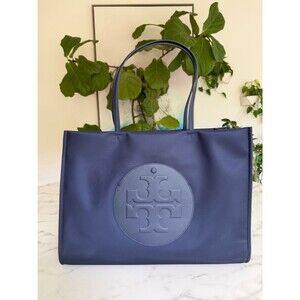 Tory Burch ELLA TOTE New Navy Nylon Logo Tote Shoulder Bag
